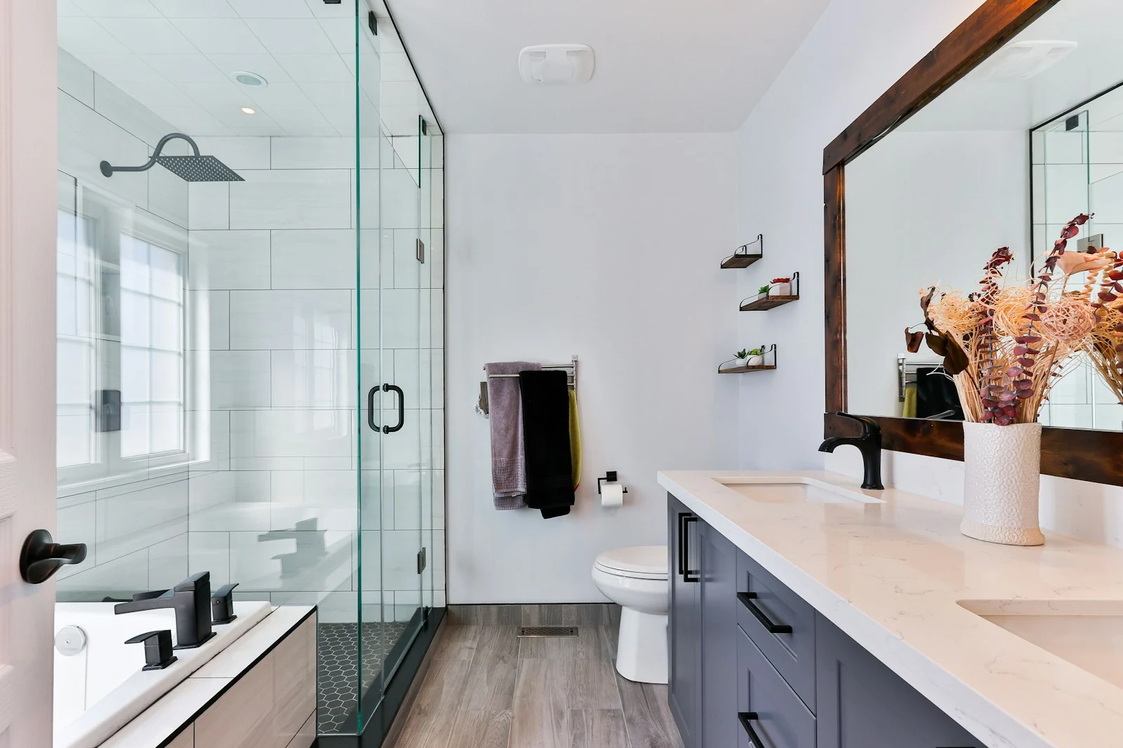 Custom tiled shower enclosure